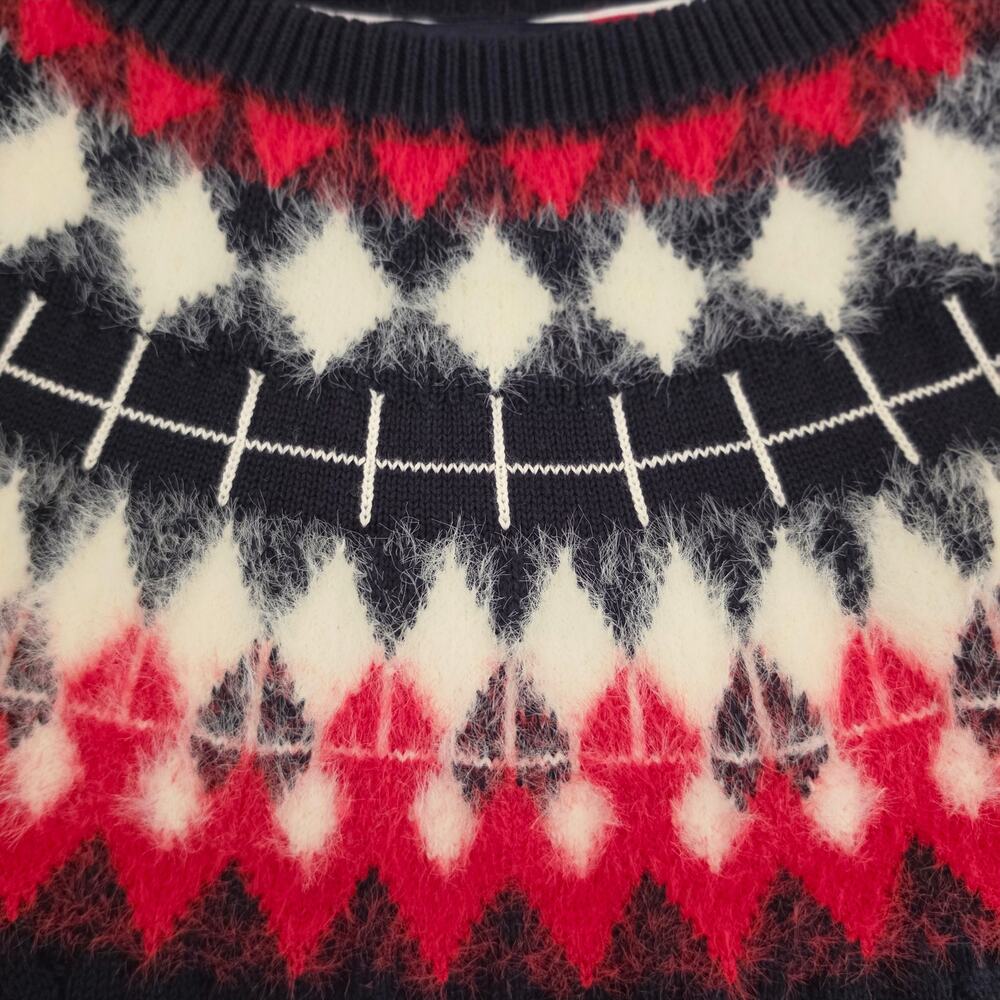 Tommy Hilfiger Women's 1X Fair Isle Cable Knit Sweater Navy Blue Red White - Picture 5 of 9